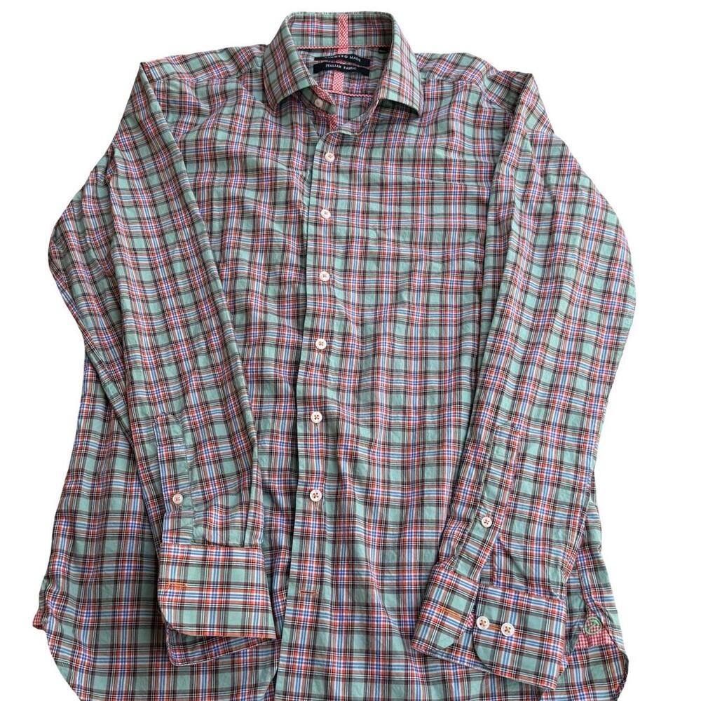 Hammer Made Men’s Green Multi-Color Patterned Button-Down Size 39 / 15.5